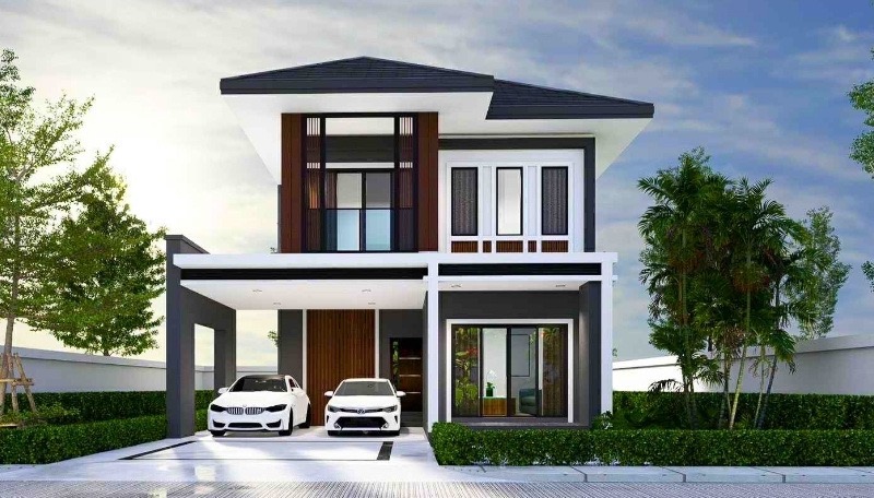 บ้านโมเดิร์นสองชั้นโทนเทาขาว ผลงานออกแบบ Well House