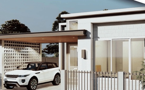 บ้านชั้นเดียวโมเดิร์น โรงรถหลังคาเรียบ